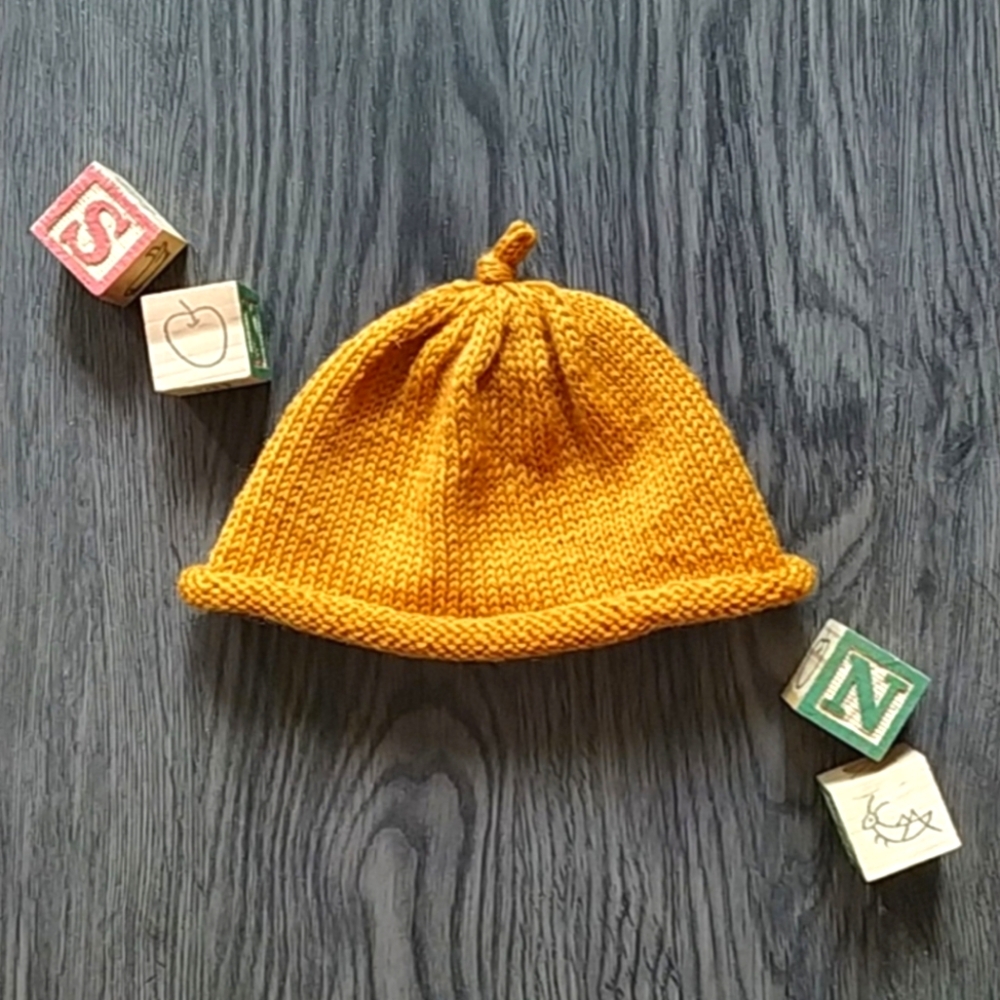 Hand Knit Rolled Brim Baby Hat